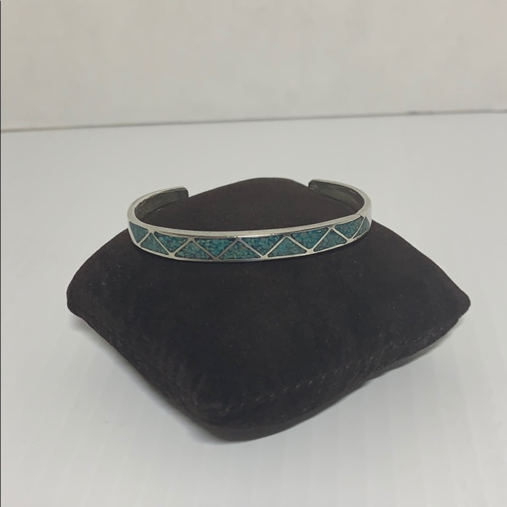 Antique turquoise & sterling silver slip on bangle